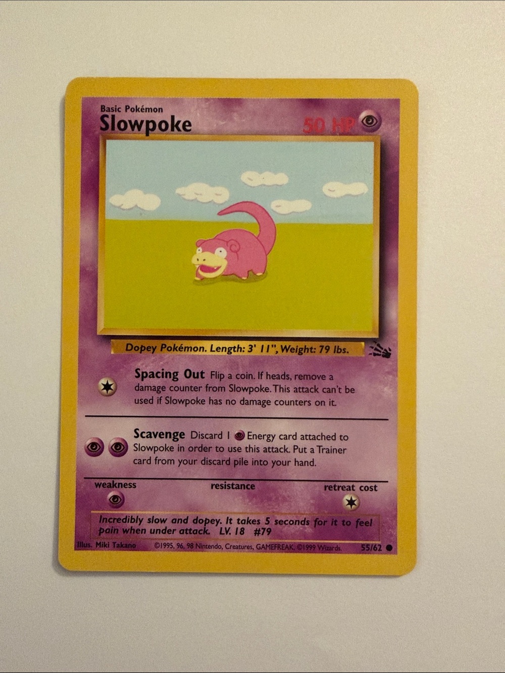 Vintage 1990’s fossil Pokemon Slowpoke Card - 55/62